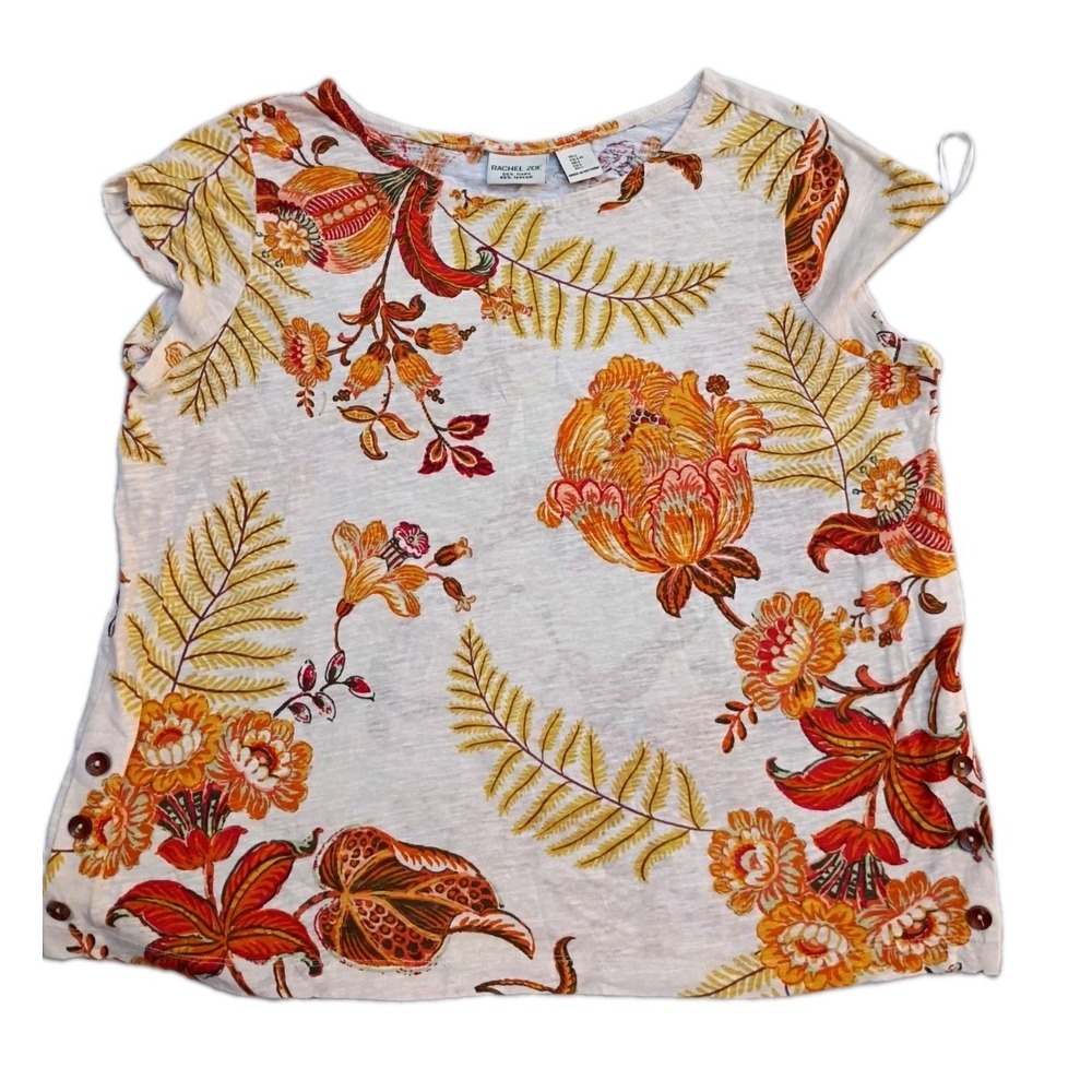 Rachel Zoe White Tropical Linen Blend Side Button Blouse Size L
